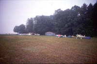 South side of Nordenbeck airfield with hangars and buildings alongside the runway